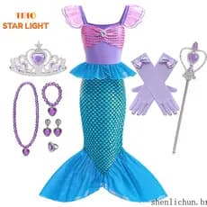 Fantasia de Sereia para Meninas, Vestido de Festa de Aniversário, Cosplay da Princesa Ariel da Disney 028 NBJ7