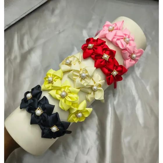 Kit 5 Tiaras com Laço de Pérola - Cores Lindas para Meninas Diversas Cores