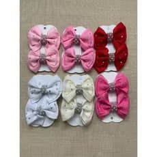 Kit 6 Pares Laços Infantil Boutique com Pérolas e Strass – 12 Laços Luxo Presilha Bico de Pato Menina