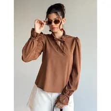 Blusa Amarração Pescoço Gola Punho Com Elástico Confortável Moda Blogueira
