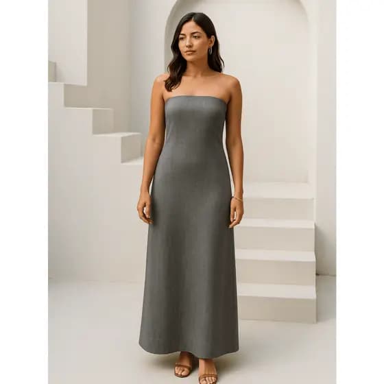 Vestido Tomara que Caia Reto com Bolso Chique Confortável com Fenda