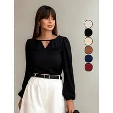 Blusa Feminina Manga Longa Bufante Elegante Tendência