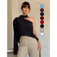 Blusa Feminina Assimétrica Gola Alta Tendência Blogueirinha