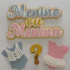 TOPO DE BOLO CHÁ REVELAÇÃO AZUL E ROSA - TOPO DE BOLO MENINO OU MENINA - DECORAÇÃO CHÁ REVELAÇÃO