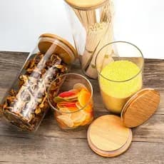 Pote De Vidro Hermético Mantimentos 900ml com Tampa Bambu Cozinha Potes Premium