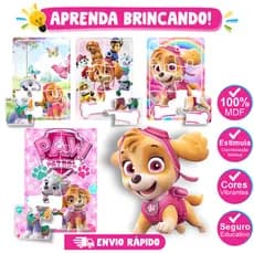 Kit 4 Quebra Cabeça em Mdf 6 Peças Jogo Pedagógico Infantil Lúdico Educativo Patrulha Canina para menina
