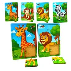 Kit 4 Quebra Cabeça em Mdf 6 Peças Jogo Pedagógico Infantil Lúdico Educativo floresta