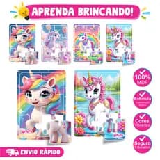 Kit 4 Quebra Cabeça Infantil para Menina - Ludico Didatico Educativo - Tema Unicornio