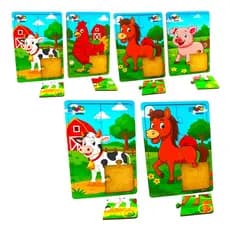 Kit 4 Quebra Cabeça em Mdf 6 Peças Jogo Pedagógico Infantil Lúdico Educativo animais FAZENDA