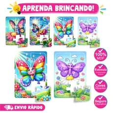 Kit 4 Quebra Cabeça Infantil para Menina - Ludico Didatico Educativo - Tema Borboleta