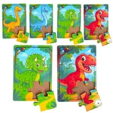 Kit 4 Jogos Quebra Cabeça Animais Infantil em madeira Mdf 6 peças cada - DINOSSAURO