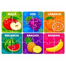 Kit 6 Quebra Cabeça Infantil de Madeira Educativo Pedagógico Lúdico (4 Peças cada) Alimentos Frutas