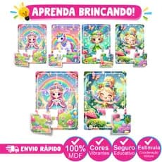 Kit 4 Quebra Cabeça em Mdf 6 Peças Jogo Pedagógico Infantil Lúdico Educativo Fada Fadinha Jogos para Meninas