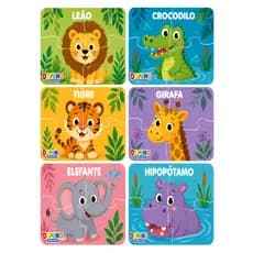 Kit 6 Quebra Cabeça Infantil de Madeira Educativo Pedagógico Lúdico (4 Peças cada) Animais Floresta