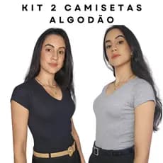 Camiseta Basica Trabalho Feminina Algodão Gola V Baby Look Preta Cinza Moda Casual
