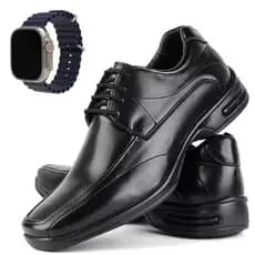 Sapato Social Masculino Ortopedico Ant-stress de Couro Premium Costurado Super Leve Confortável + Relogio