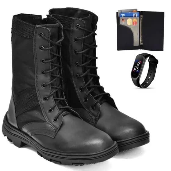 Bota Coturno Masculina Tatica Adventure de Couro Legitimo Com Solado Costurado Resistente + Carteira e Relogio