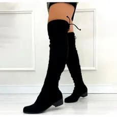 Bota Feminina Casual De Camurca Legitimo Com Cano Alto Ajustável Solado Costurado Super Macia Confortavel