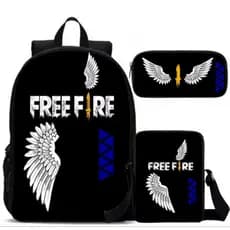 Kit Mochila Casual Escolar Infantil Resistente Com Lancheira E Estojo Free Fire Game Menino e Menina Promocao Lançamento