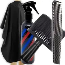Kit Barbeiro Profissional Capa De Corte + Borrifador + Pente Carbono + Espanador Profissional