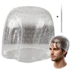 Touca Silicone Alinhada Transparente Mechas Luzes Barbearia Com Agulha