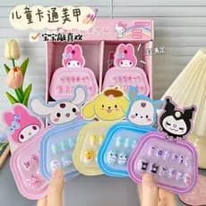 Bonito Sanrio Kids Handmade Wearable Nails Adesivos Cartoon Kuromi Melody Cinnamoroll Patches De Unhas Falsas Removíveis
