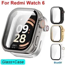 Capa Para PC + Vidro Xiaomi Redmi Watch 6 Protetor De Tela Anti-Arranhões Protetora Acessórios