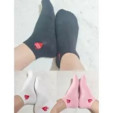 Kit 3-12 Pares Meia Algodão Cano Curto Soquete Coração Branca e Preta e cinza a rosa Feminina