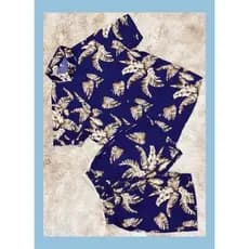 Conjunto Camisa Floral Masculina Manga Curta Viscose Três Bolsos