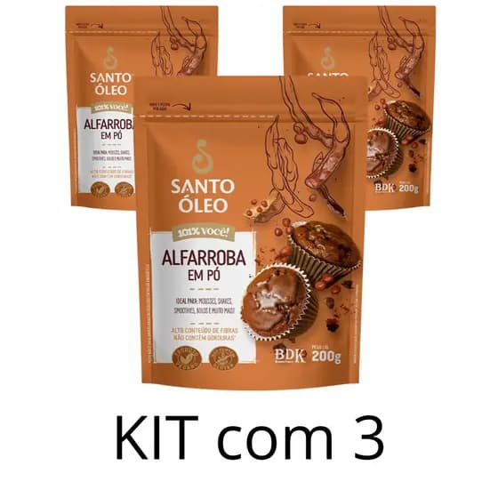 Kit com 3 Alfarroba em Pó Premium 100% Natural 200g  Santo Óleo
