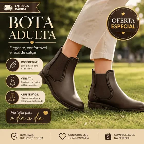 Bota Feminina Cano Curto Chelsea Moderna Conforto Antiderrapante