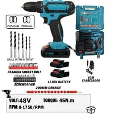 Parafusadeira Furadeira 48V/24V 2 Baterias Com Maleta e Acessórios Completo