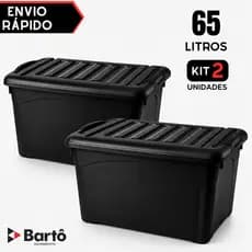 Kit 2 Unidades Caixa Organizadora 65 Litros Preta Com Rodinhas e Trava Para Transporte HeavyBox