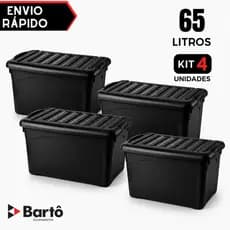 Kit 4 Caixas Organizadoras 65L Preta Reforçada Com Trava e Rodinhas