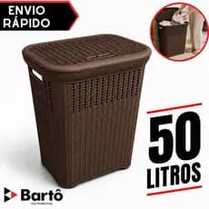 Cesto Telado Rattan 50 Litros Marrom Com Tampa Premium Reforçado