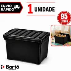 Caixa Organizadora 95 Litros Preta Injeplastec 95 Litros Com Travas Rodinhas e Alça