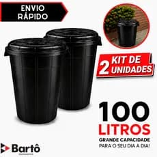 Kit 2 Unidades Cesto de Lixo Lixeira 100 Litros Preta com Tampa Cozinha