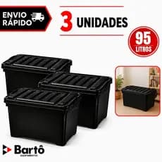 Caixa Organizadora com até 3 unidades 95 Litros Preta Injeplastec  Com Travas Rodinhas e Alça