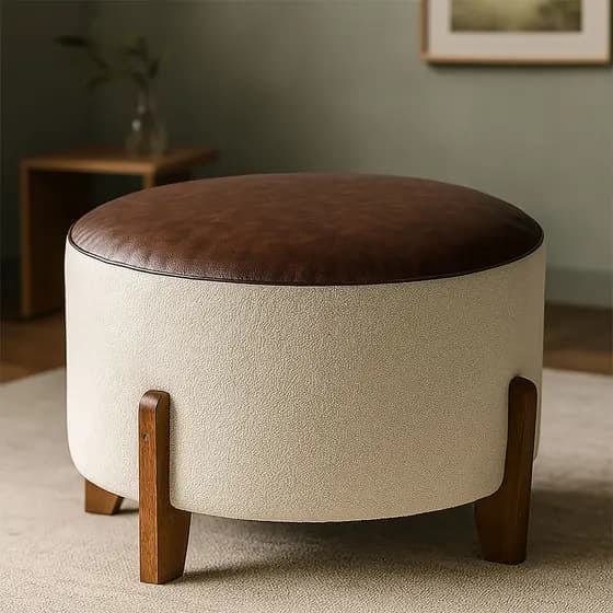 Puff Assento Corino Bouclé Confortável Resistente Decorativo Savana