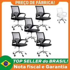 Kit 5 Cadeiras de Escritório Mesh Assento Estofado Base Giratória 9050