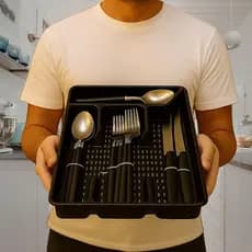 Jogo Talhreres 17 Peças Porta Talher Faqueiro Inox Jogo Talheres Organizador Gaveta Cozinha