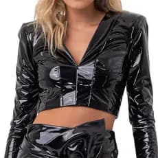 Blusa Vinil Cropped Preta Labrava | Moda Feminina Tamanho M Pronta Entrega