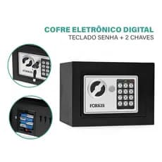 Cofre Digital Eletrônico com Senha e Chave Forkis FK CF007 Preto | Envio Imediato | Pronta Entrega