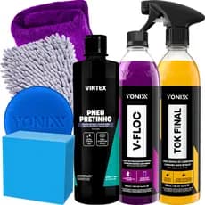 Kit Para Lavar Moto Pneu Pretinho Shampoo V-Floc Cera Tok