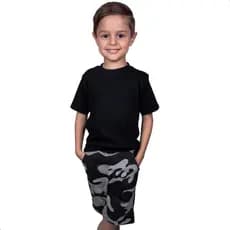 Conjunto Infantil Camiseta Preta E Bermuda Moletom Com Bolso