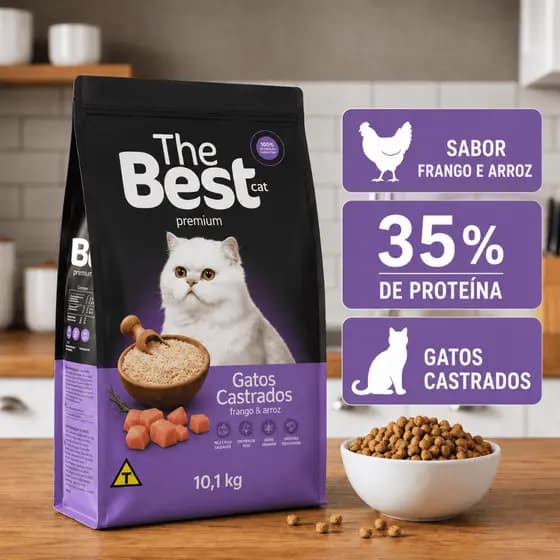 Ração The Best Cat Premium – Adultos Castrados 10,1kg (Frango & Arroz) alimento para gatos/cat