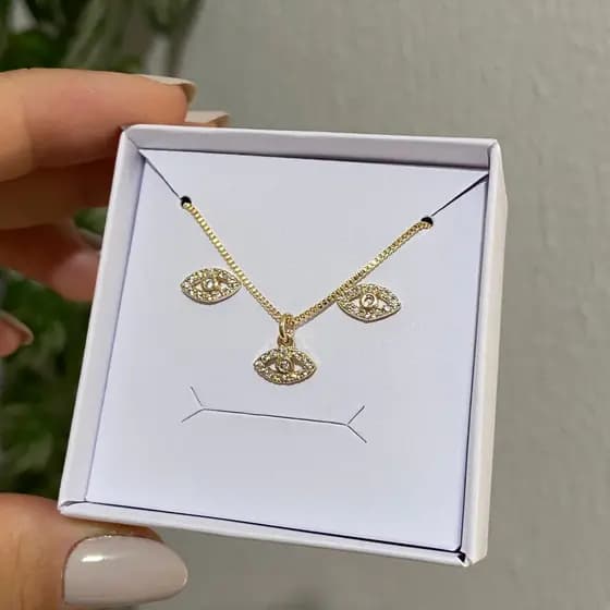 Conjunto olho grego banhado em ouro