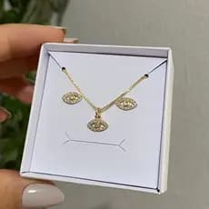 Conjunto olho grego banhado em ouro