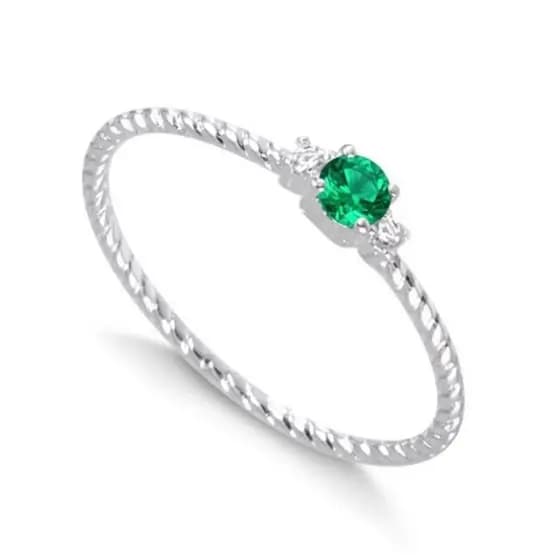 Anel Prata 925 Feminino Com Zircônia Verde Esmeralda Delicado Formatura Presente