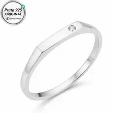 Anel Feminino Prata 925 legitima de chapinha com zircônia